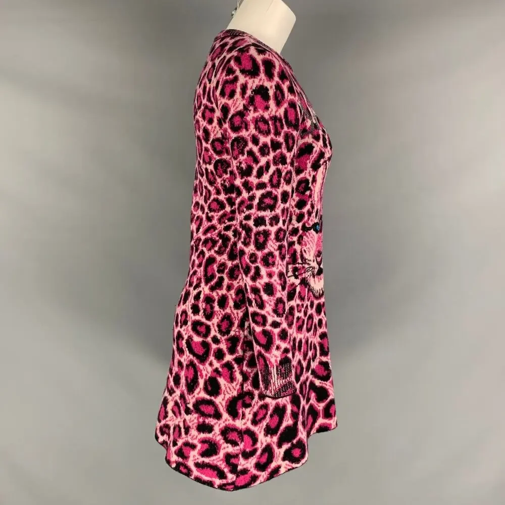 ALBERTA FERRETTI Size 4 Pink Black Virgin Wool Animal Print Long Sleeve Dress